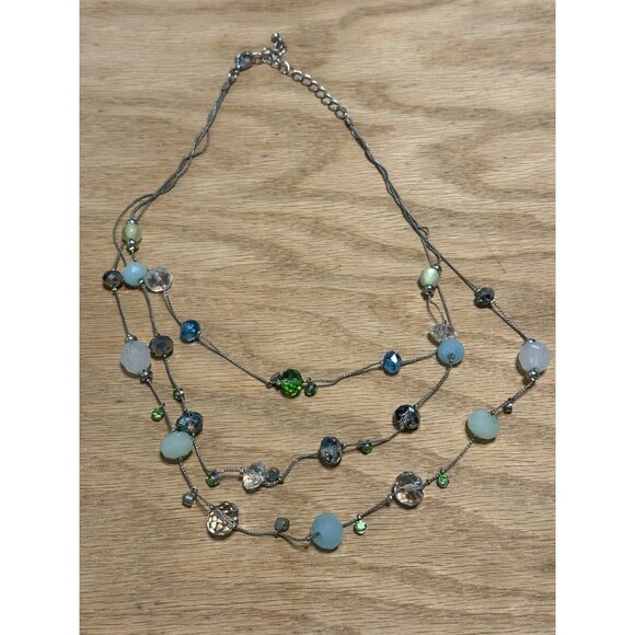 multi strand  silver tone beaded necklace 17-20” - Picture 3 of 6